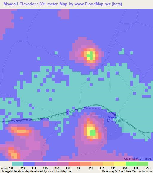 Msagali,Tanzania Elevation Map