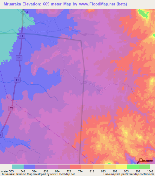 Mruaraka,Tanzania Elevation Map