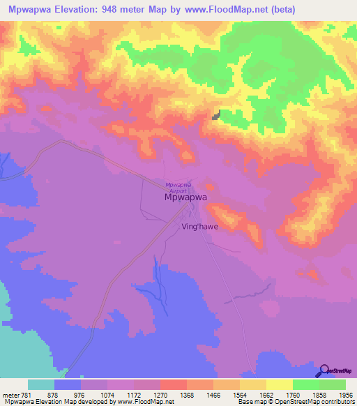 Mpwapwa,Tanzania Elevation Map