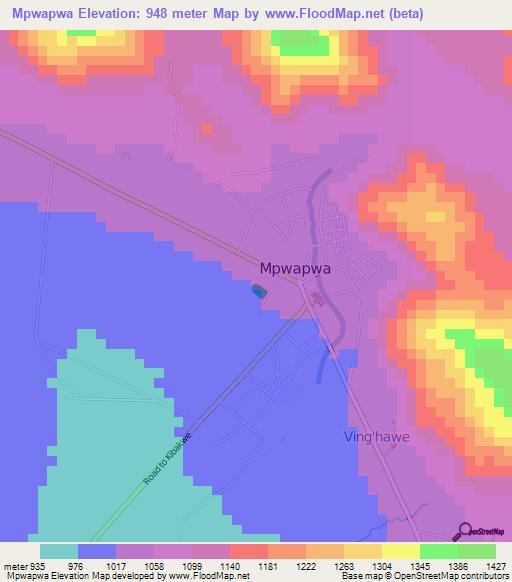 Mpwapwa,Tanzania Elevation Map