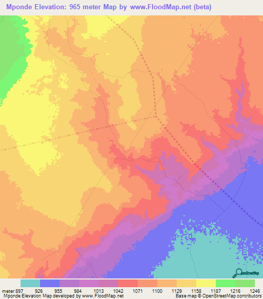 Mponde,Tanzania Elevation Map