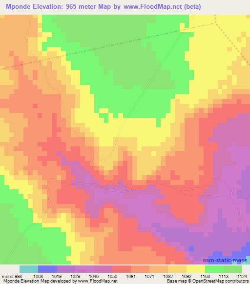 Mponde,Tanzania Elevation Map