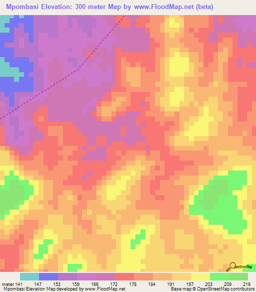 Mpombasi,Tanzania Elevation Map