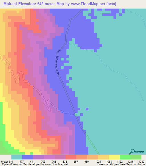 Mpirani,Tanzania Elevation Map