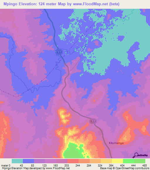 Mpingo,Tanzania Elevation Map