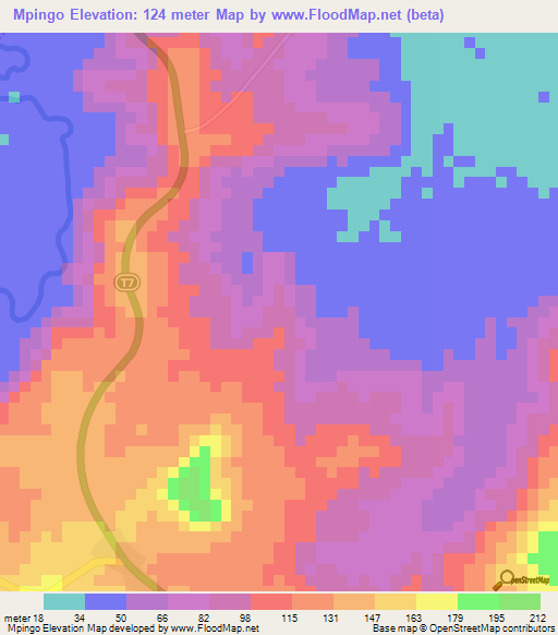 Mpingo,Tanzania Elevation Map