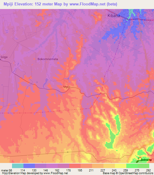 Mpiji,Tanzania Elevation Map