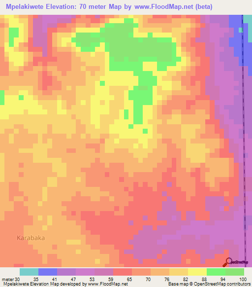 Mpelakiwete,Tanzania Elevation Map