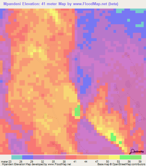 Mpandeni,Tanzania Elevation Map