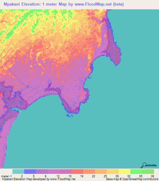 Mpakani,Tanzania Elevation Map