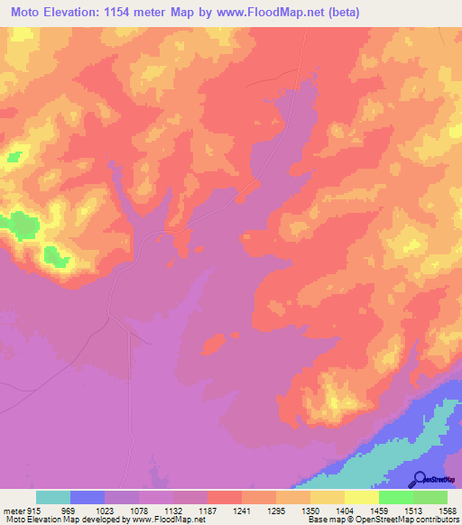 Moto,Tanzania Elevation Map