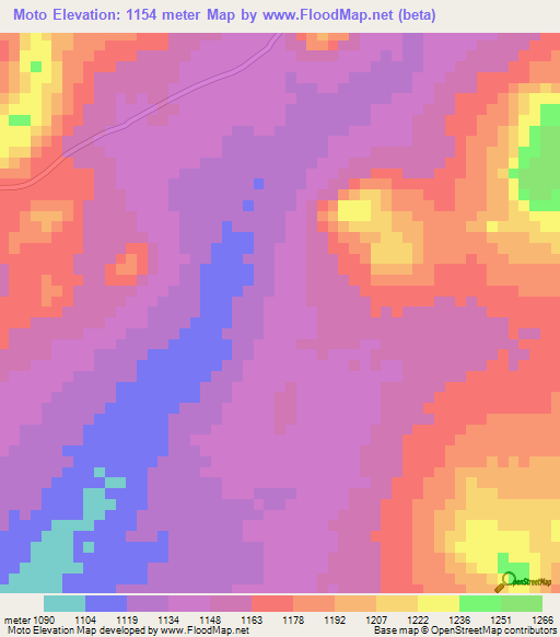 Moto,Tanzania Elevation Map