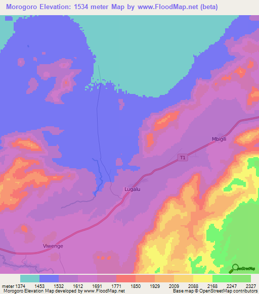 Morogoro,Tanzania Elevation Map