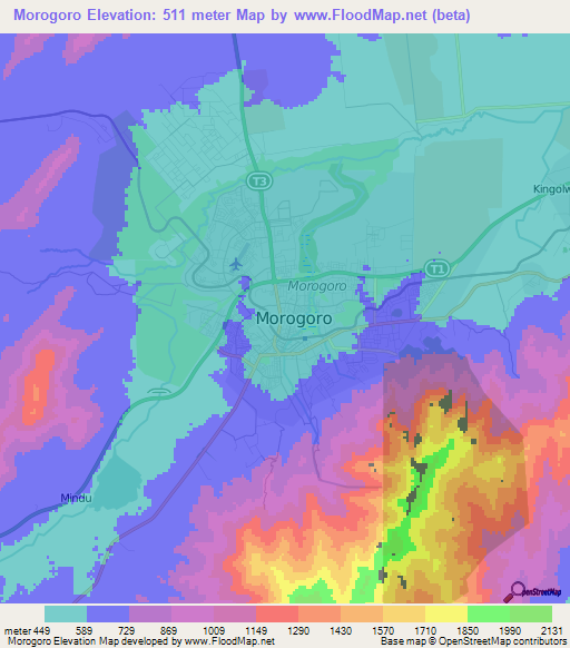 Morogoro,Tanzania Elevation Map