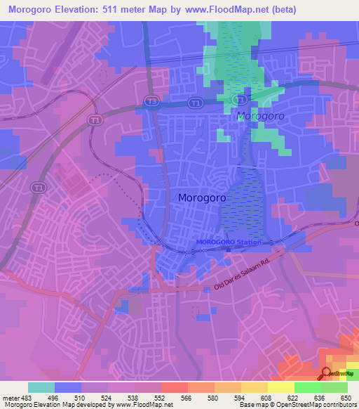 Morogoro,Tanzania Elevation Map