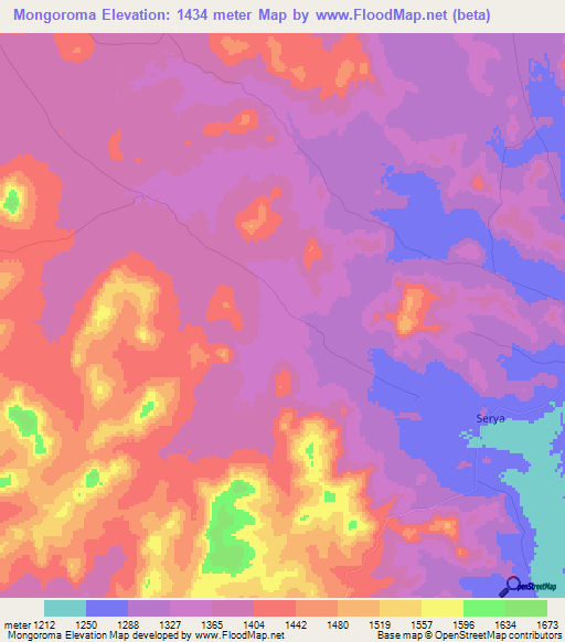 Mongoroma,Tanzania Elevation Map