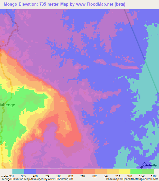 Mongo,Tanzania Elevation Map