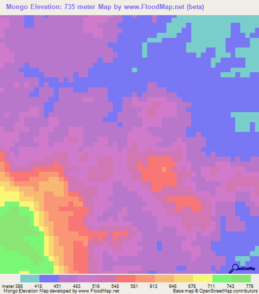 Mongo,Tanzania Elevation Map