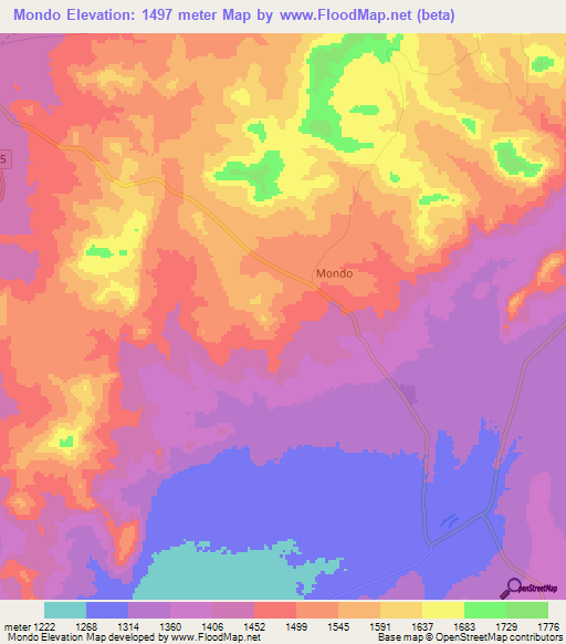 Mondo,Tanzania Elevation Map