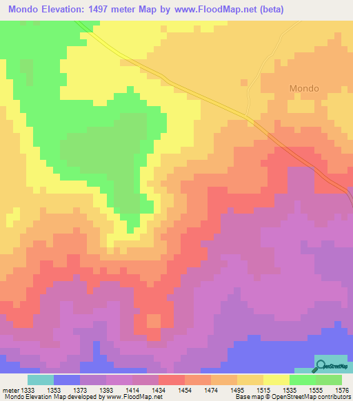 Mondo,Tanzania Elevation Map