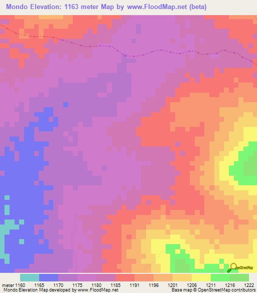 Mondo,Tanzania Elevation Map