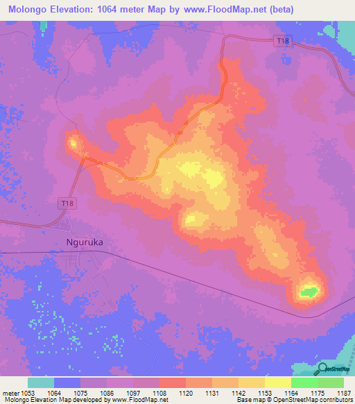 Molongo,Tanzania Elevation Map