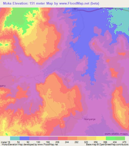 Moka,Tanzania Elevation Map