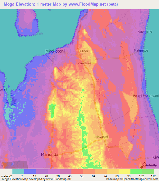 Moga,Tanzania Elevation Map