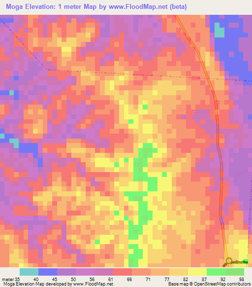 Moga,Tanzania Elevation Map