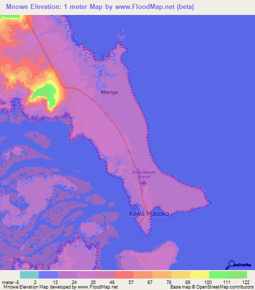 Mnowe,Tanzania Elevation Map