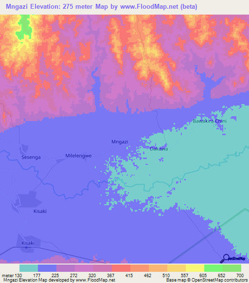 Mngazi,Tanzania Elevation Map