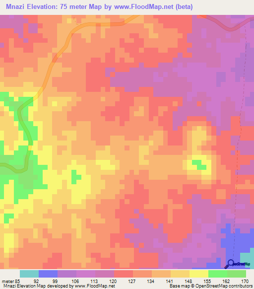 Mnazi,Tanzania Elevation Map