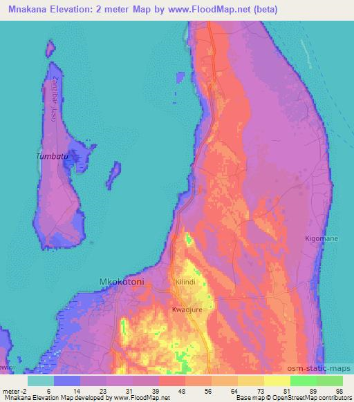 Mnakana,Tanzania Elevation Map