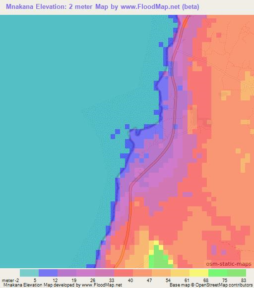 Mnakana,Tanzania Elevation Map