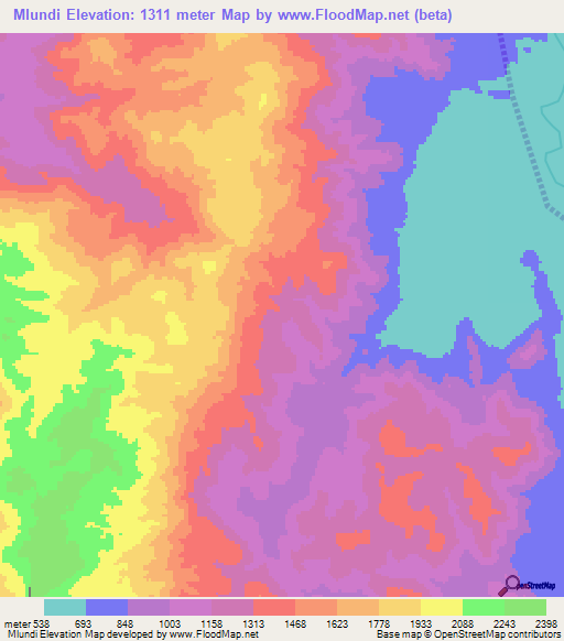 Mlundi,Tanzania Elevation Map