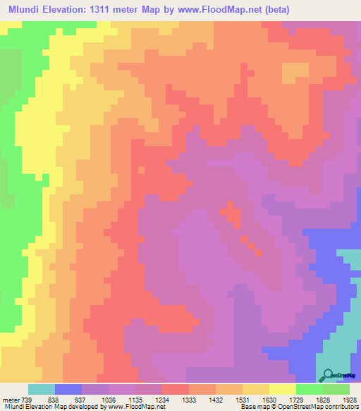 Mlundi,Tanzania Elevation Map