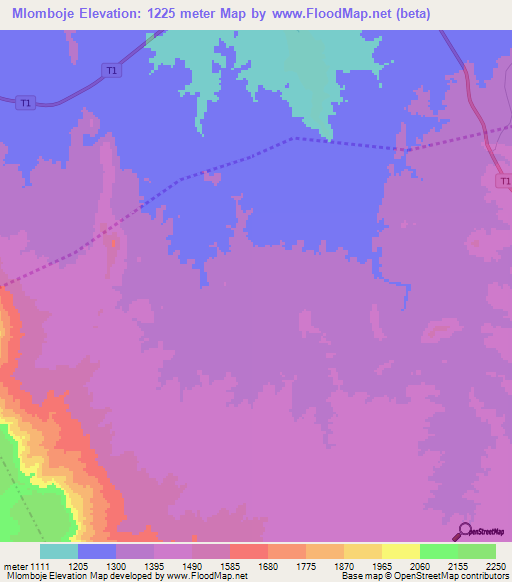 Mlomboje,Tanzania Elevation Map