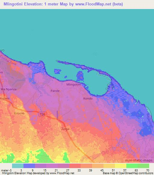 Mlingotini,Tanzania Elevation Map