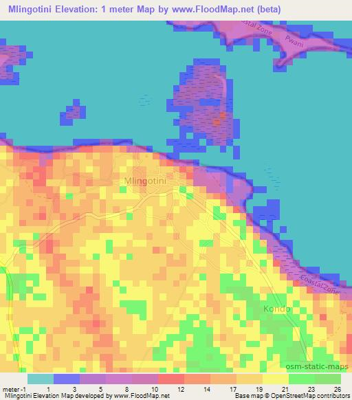 Mlingotini,Tanzania Elevation Map