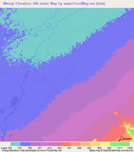 Mlengi,Tanzania Elevation Map