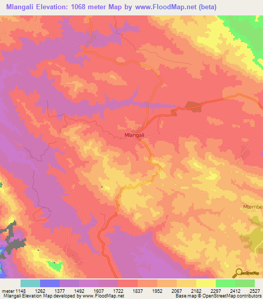 Mlangali,Tanzania Elevation Map