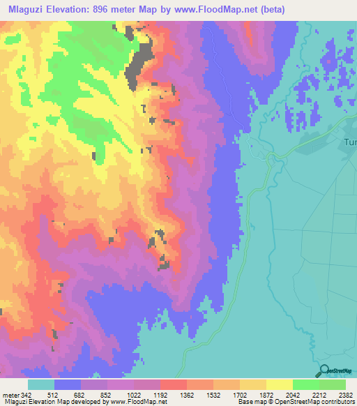 Mlaguzi,Tanzania Elevation Map