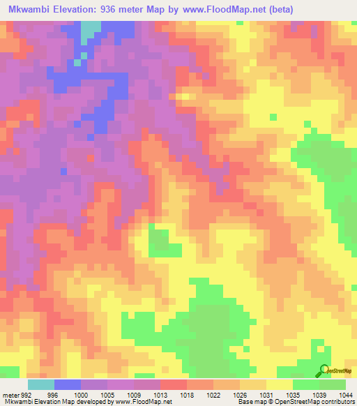 Mkwambi,Tanzania Elevation Map