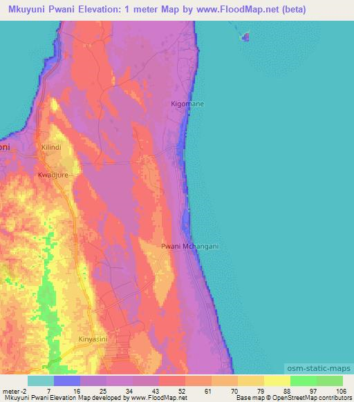 Mkuyuni Pwani,Tanzania Elevation Map