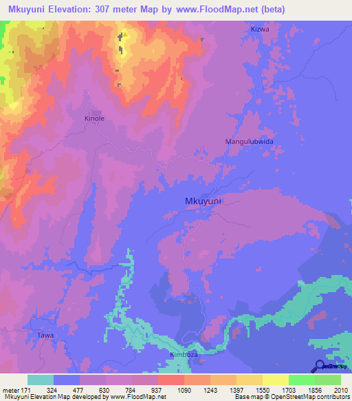 Mkuyuni,Tanzania Elevation Map