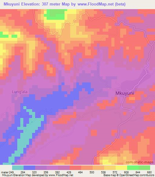 Mkuyuni,Tanzania Elevation Map