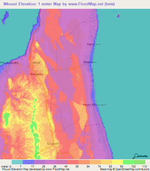 Mkuuni,Tanzania Elevation Map