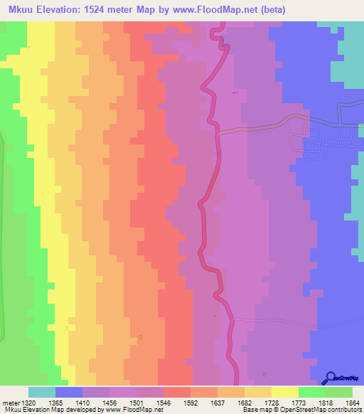 Mkuu,Tanzania Elevation Map