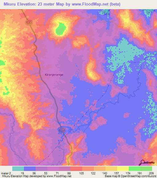 Mkuru,Tanzania Elevation Map