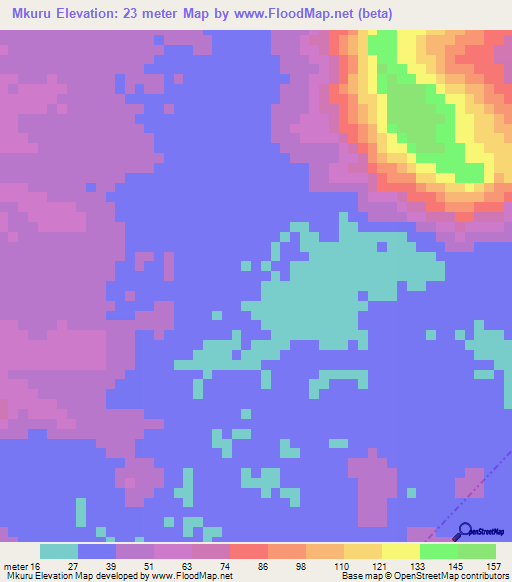 Mkuru,Tanzania Elevation Map